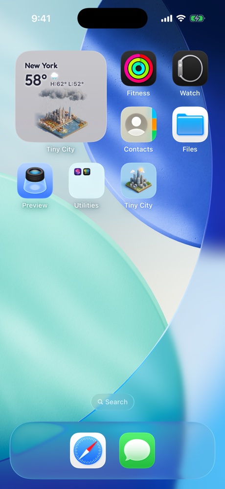 Tiny City widget on the Home Screen: New York on a rainy autumn day